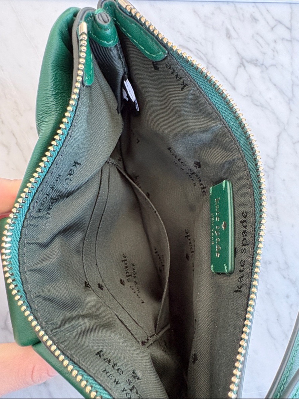 kate spade Emerald Green Leather Wristlet Clutch with Bow Detail - Picture 4 of 4